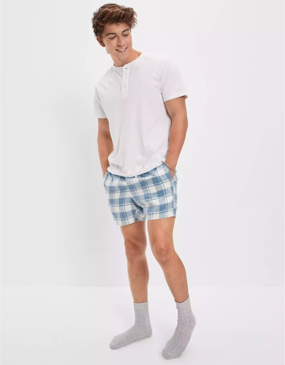 Loungewear American Eagle AE Flannel Shorts Blanche Homme | ZVZ-26801371